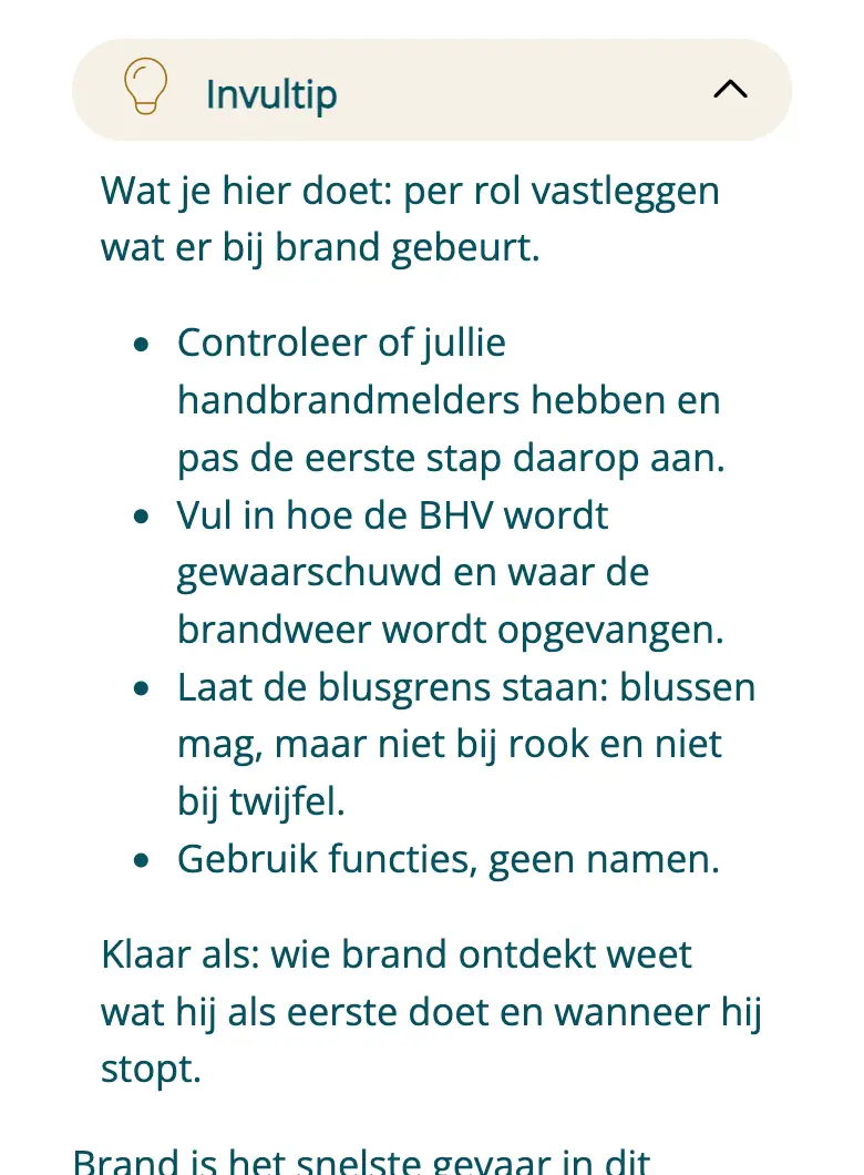 Opengeklapte invultip op de pagina Brand
